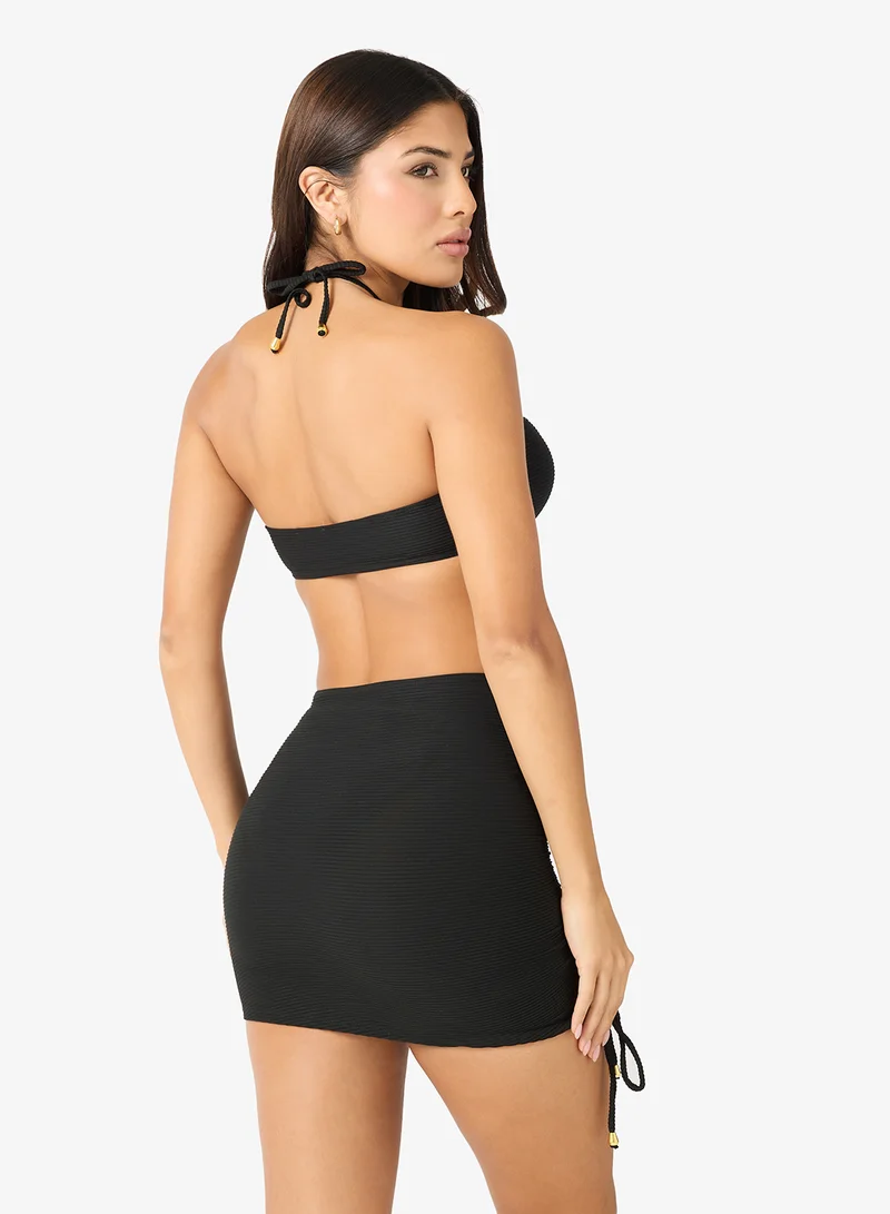 Ginger 3Pc Halter Neck Bikini Set With Ruched Cover Up Skirt